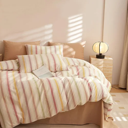 Vista 323 de mixinni Juego de funda de edredón vintage a rayas, tamaño twin, juego de ropa de cama de 3 piezas, 100% algodón lavado, suave y transpirable, funda