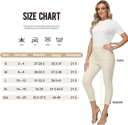 Vista 6 de PUWEER Pantalones capri para mujer, elegantes, casuales, elásticos, rectos, con bolsillos