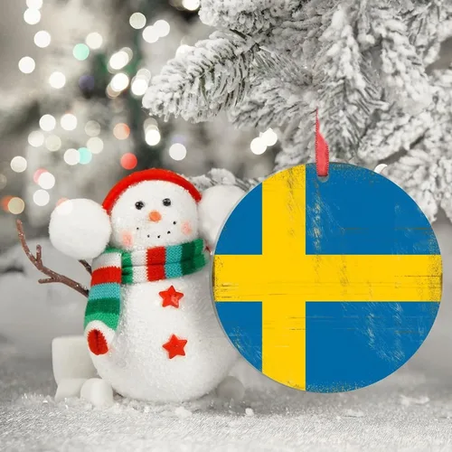 Vista 2 de Adornos de árbol de Navidad con bandera de Suecia, recuerdo de ciudad de país de Suecia, adornos de Navidad personalizados 2022, adornos colgantes