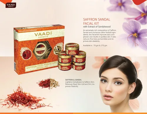 Vista 3 de Vaadi Herbals Kit facial – Kit facial de sandalias de azafrán con aceite de sándalo, citronela, cáscara de naranja y manteca de karité, todo
