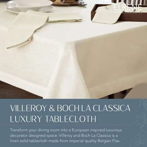 Vista 2 de Elrene Home Fashions Villeroy & Boch La Classica - Mantel de lino, ideal para comidas formales o uso diario, 70 x 96 pulgadas, color marfil