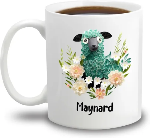 Vista 13 de Taza de café blanca personalizada con nombre de amante de escarabajos, taza de café personalizada de origami de 11 15 onzas, taza de café floral