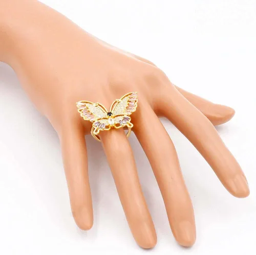Vista 7 de Lavencious Anillo ajustable con diseño de mariposa con circonitas AAA y piedras de color para mujer