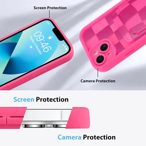 Vista 5 de KANGHAR Compatible con iPhone 13 Funda, Cartera de Silicona a Cuadros con Bonito Patrón, Tarjetero y Protección de Cámara, Suave, Delgada, a Prueba