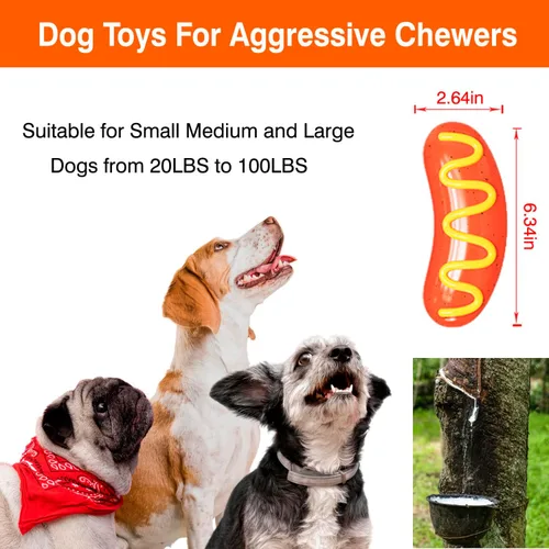 Vista 2 de Juguetes resistentes para perros, juguetes para perros masticadores agresivos, perros de raza grande, juguete masticable para perros calientes