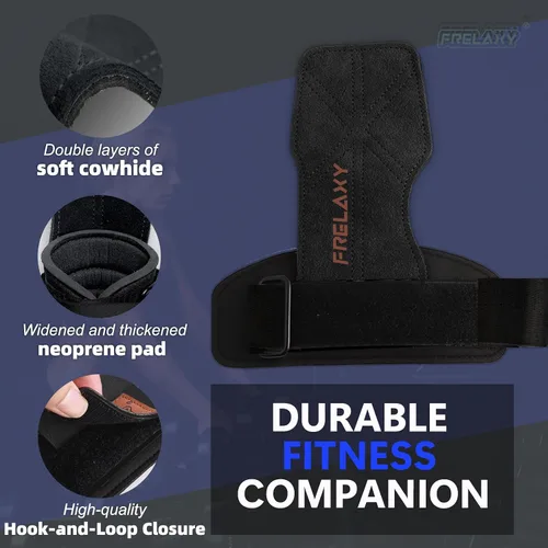 Vista 4 de Frelaxy Correas de muñeca de levantamiento de pesas para mujeres y hombres, agarres de levantamiento de pesas con bucle de muñeca, cuero de doble