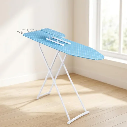 Vista 11 de Tabla de planchar plegable de 43 x 13 pulgadas, tabla de planchar de altura ajustable con cubierta resistente al calor y soporte de plancha, tabla