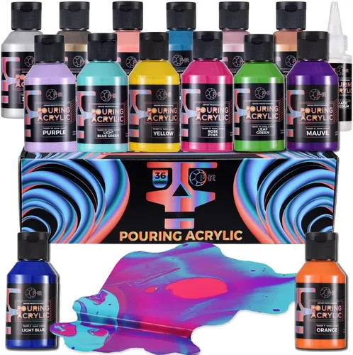 Vista 11 de OPHIR Total 22.8OZ Set de Pintura Acrílica para Verter, 3 Suministros de Pintura Acrílica Premezclada para Verter en Negro y 3 en Blanco, para Juego