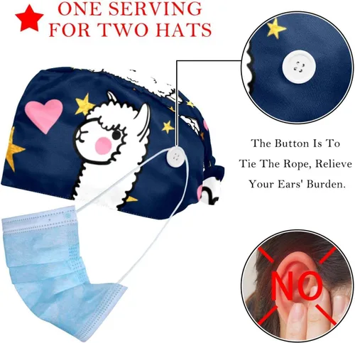 Vista 2 de 2 gorras de alpaca con forma de corazón y llama, para mujer, ajustables, con banda para el sudor, unisex, para atar en la espalda, talla única