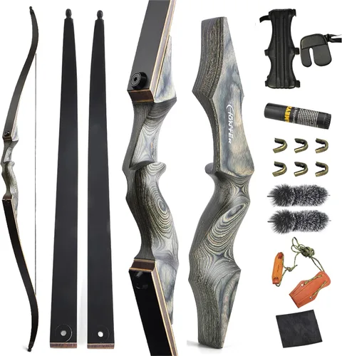 Vista 10 de 60” Black Hunter Original Recurve Bow for Adults American Hunting Longbow Archery Bow 20-60lbs Right Handed for Archery Hunting Shooting Practice