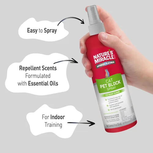 Vista 5 de Nature's Miracle Advanced Platinum Spray Repelente Pet Block para Gatos, 8 Onzas, Ayuda de Entrenamiento para Interiores para Gatos