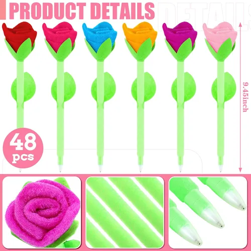 Vista 2 de Teling Bolígrafos rellenos para el día de la madre, bolígrafos de ramo de rosas de felpa fiables, regalos de flores de rosas surtidas, para madres