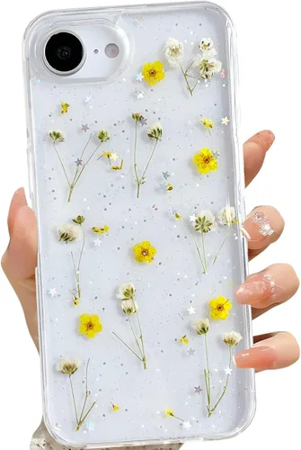 Vista 43 de LSEEKA Funda transparente para iPhone 11 con diseño de flores prensadas reales, linda y brillante, patrón floral rosa, funda protectora delgada