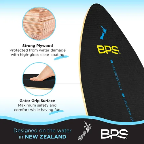 Vista 4 de BPS Skimboard 'Shaka' de Nueva Zelanda con almohadillas de agarre EVA de colores y capa transparente de alto brillo tablas de madera para aventuras
