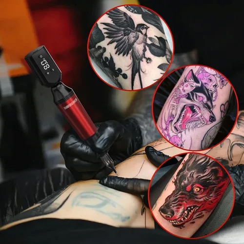 Vista 6 de Wormhole Kit de máquina de tatuaje inalámbrica, 2 piezas, fuente de alimentación inalámbrica de tatuaje, 20 agujas de cartucho, kit de máquina
