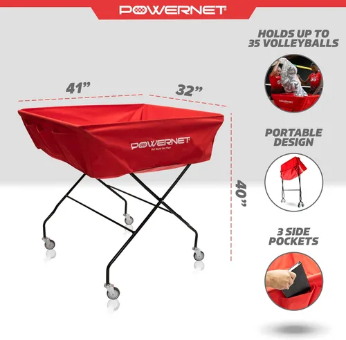 Vista 3 de PowerNet Volleyball Wheeled Cart, Rolling Collapsible Cart for Volleyballs, Portable Hammock Ball Cart, Indoor and Outdoor Multisport Ball Caddy