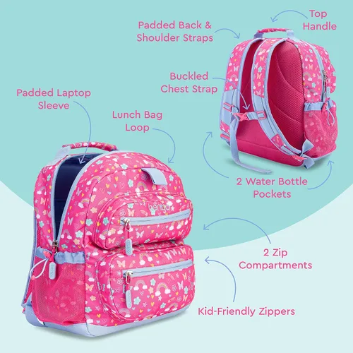 Vista 3 de Mochila Bentgo para Niños - Mochila Duradera y Ligera de 14", multicolorfantasía (Rainbows)