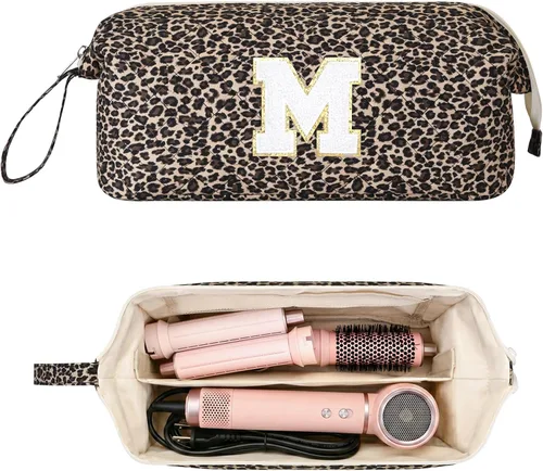 Vista 12 de Bolsa de viaje para herramientas para el cabello con inicial compatible con Estampado de leopardo