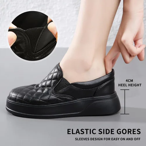 Vista 3 de mznrjoa Mocasines para mujer Penny Comfort plataforma de cuero y zapatos elegantes sin cordones