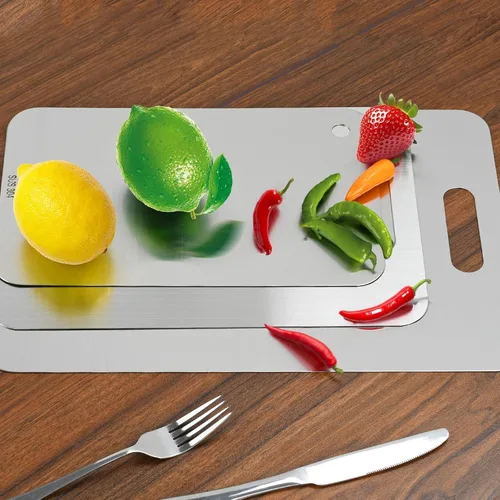 Vista 7 de 3 piezas Tablas de Cortar de Acero Inoxidable Tablas de Cortar para Cocina, Tabla de Doble Cara Mejorada, Tabla de Cortar Gruesa para Cocina de Casa