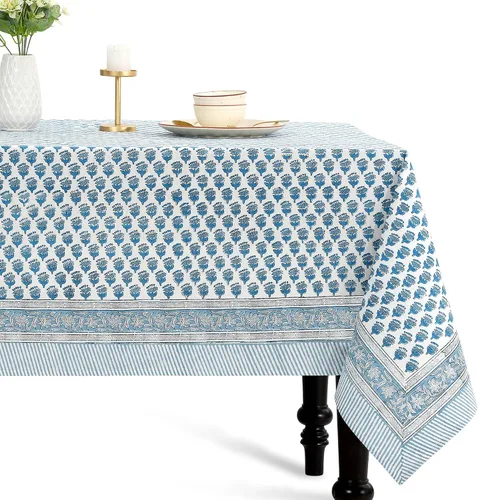 Vista 12 de CPC - Mantel cuadrado 100% algodón, 60 x 60 pulgadas, estampado de bloques indios, mantel para bodas, primavera/verano, barbacoa, verde ágata