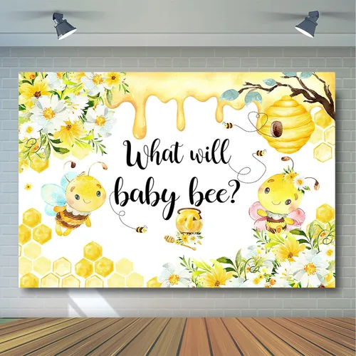 Vista 5 de Avezano Fondo de revelación de género de abeja con diseño de girasol What Will Baby Bee Gender Reveal Party Decor Photography Background (7 x 5 pies)