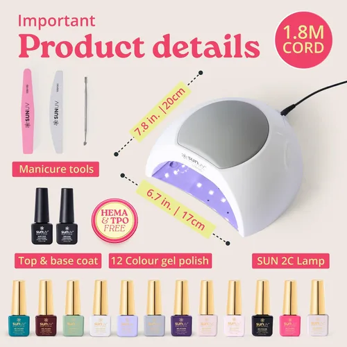Vista 2 de SUNUV Kit de esmalte de uñas de gel con luz UV, 12 colores, 18 piezas sin