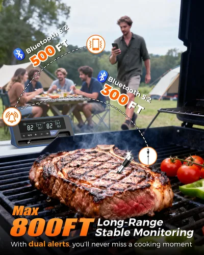 Vista 2 de [Usado] 2025 AI Termómetro de Carne Inalámbrico, Termómetro de Carne Inteligente Bluetooth Digital, ±0.5°F de Alta Precisión, Sonda de Temperatura