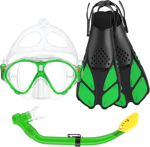 Vista 16 de Seovediary Juego de esnórquel para niños, máscara, aletas, equipo de esnórquel para niños, gafas de natación antiniebla con vista panorámica de 180