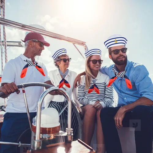 Vista 6 de KFPPLXQ Juego de 2 sombreros de marinero y 2 bufandas para mujeres y hombres, accesorio para disfraz, disfraz de marinero de verano, suministros