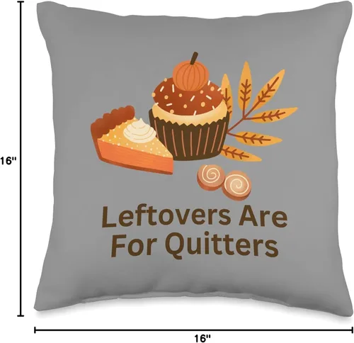 Vista 4 de leftovers are for quitters Bonita almohada de calabaza para cupcakes y pasteles, 16 x 16 pulgadas, multicolor