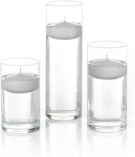 Vista 11 de yummi Juego de 18 velas flotantes y jarrones cilíndricos, color blanco