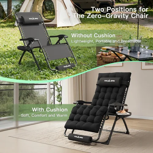 Vista 4 de Silla de gravedad cero de gran tamaño, plegable, reclinable, acolchada Negro XG
