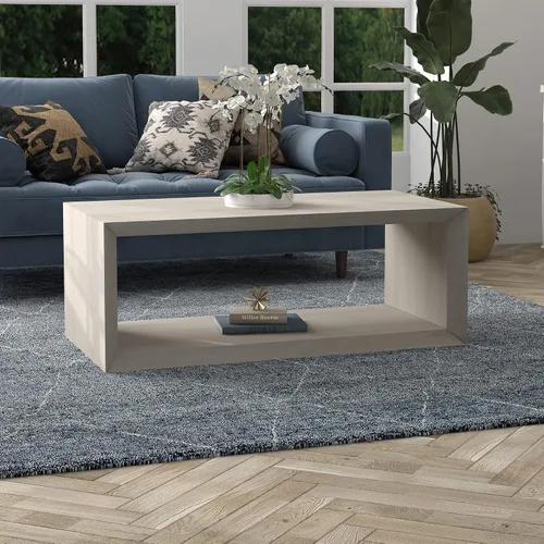 Vista 6 de Henn&Hart - Mesa de centro moderna de 48 pulgadas, color blanco haya Open lower shelf provides spacious surface and storage while keeping a modern