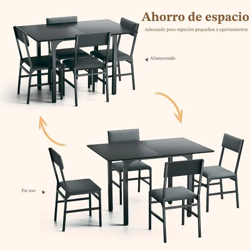 Vista 4 de HUAHUU Juego de mesa de comedor para 4, juego de mesa de cocina extensible con cojines y sillas, conjunto de 4, mesa de comedor rectangular
