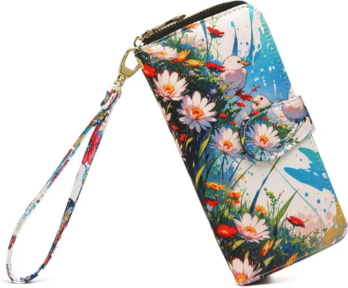 Vista 207 de Cartera de mano para mujer, estilo bohemio, con RFID, elegante, espaciosa con correa para viajes, capacidad para tarjetas, teléfono, dinero