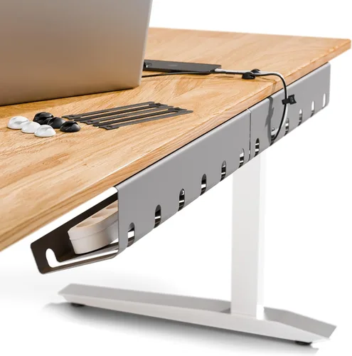 Vista 9 de PAMO Organizador de cables debajo del escritorio para un fácil montaje debajo de la mesa I Juego de 2 – con 10 bridas para cables I Organizador