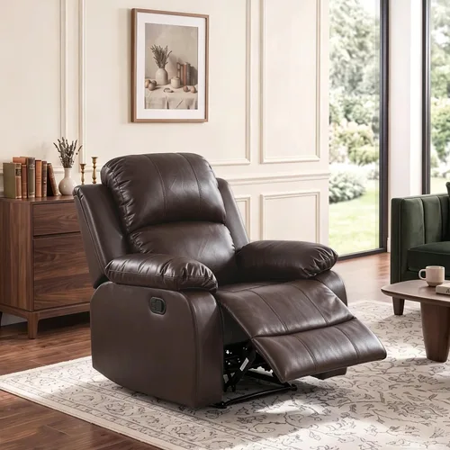 Vista 13 de Silla reclinable de cuero para conjunto de muebles de sala, sofá reclinable de cuero beige para espacios pequeños/RV, sillón individual