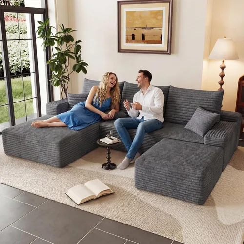 Vista 89 de Lakifun Sofá en Forma de L de 107" con Otomana, Seccional Modular Moderno Sofá Cómodo en Forma de U Nube, Asiento Profundo, Chaise Longue Cama