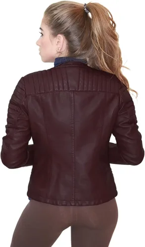 Vista 3 de Olivia Miller - Chaqueta de piel sintética para motociclista con bolsillos para mujer