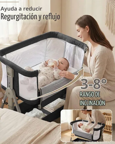 Vista 5 de Cuna de Bebé para Colocar al Lado de la Cama con Ruedas, Cuna Portátil 3-en-1 para Recién Nacido, Cuna de Dormir Lateral con Altura Ajustable