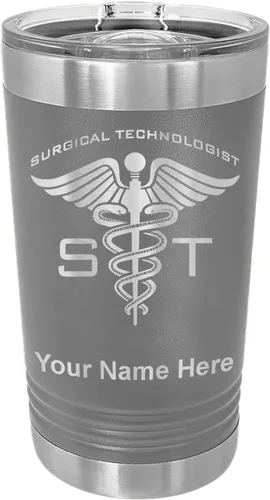 Vista 13 de LaserGram Vaso de pinta aislado al vacío de 16 onzas, ST Surgical Technologist, grabado personalizado incluido (negro)