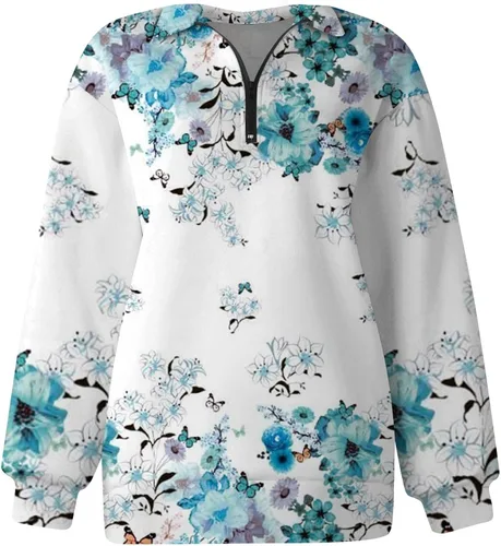 Vista 3 de Nadition Sudadera de manga larga de otoño para mujer, con cremallera de un cuarto, blusas de talla grande para mujer, sudaderas sueltas