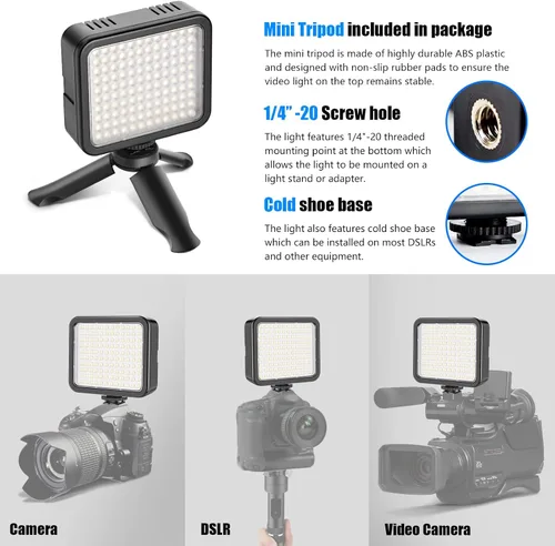 Vista 3 de Mettlelite VL120B Kit de luz LED de video regulable, continuo, portátil, para cámara, iluminación de fotografía, luz de video recargable con trípode