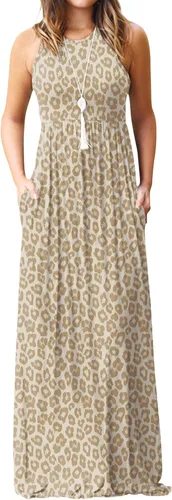 Vista 23 de DEARCASE Vestido largo de verano sin mangas para mujer, con bolsillos E10-floral Negro Azul