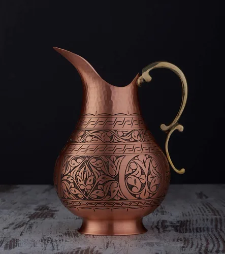 Vista 2 de DEMMEX The Pitcher - Jarra ayurveda de cobre macizo grabada a mano de cobre macizo de 0.039 pulgadas para agua potable, mula de Moscú, cóctel