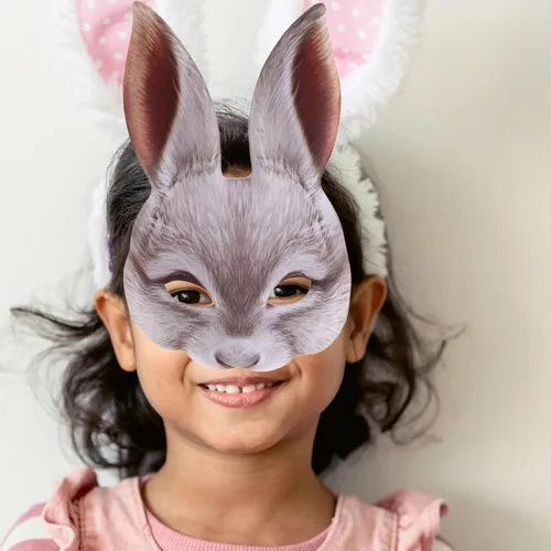 Vista 8 de GANAZONO Máscara de conejo de media cara, máscara ligera de Eva con orejas de conejo para Pascua, Halloween, carnaval, disfrazarse