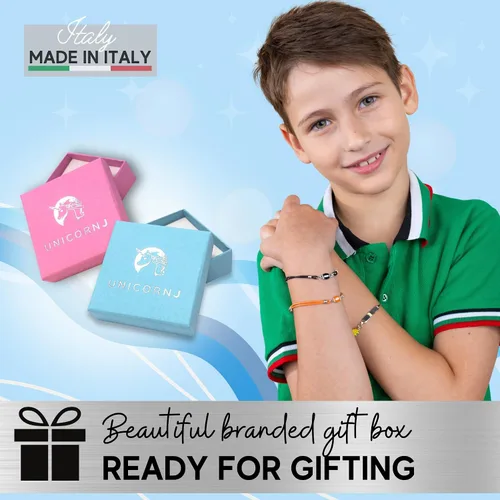 Vista 5 de UNICORNJ 925 Italy Sterling Silver Child or Baby Name Bracelet Girls Boys, Personalized Engraved Kids ID Bracelets, 6.5" Figaro Chain, Enamel Charm