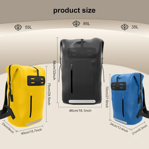 Vista 2 de Mochila impermeable, mochila de senderismo resistente, bolsa seca de 85 litros, cierre enrollable, para kayak, viajes, senderismo, pesca, camping