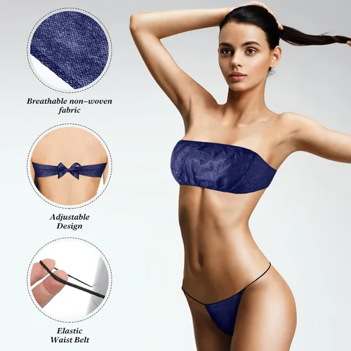 Vista 3 de Juego de ropa interior desechable de 100 piezas para mujer sujetadores desechables y bragas de tanga para spa spray desechable sin tirantes